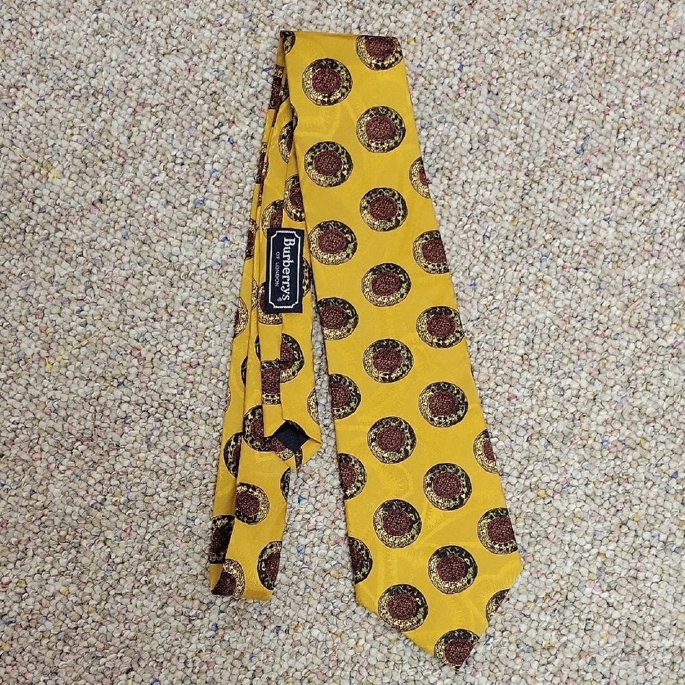 Burberry Yellow Patterned Men's 100% Silk Tie